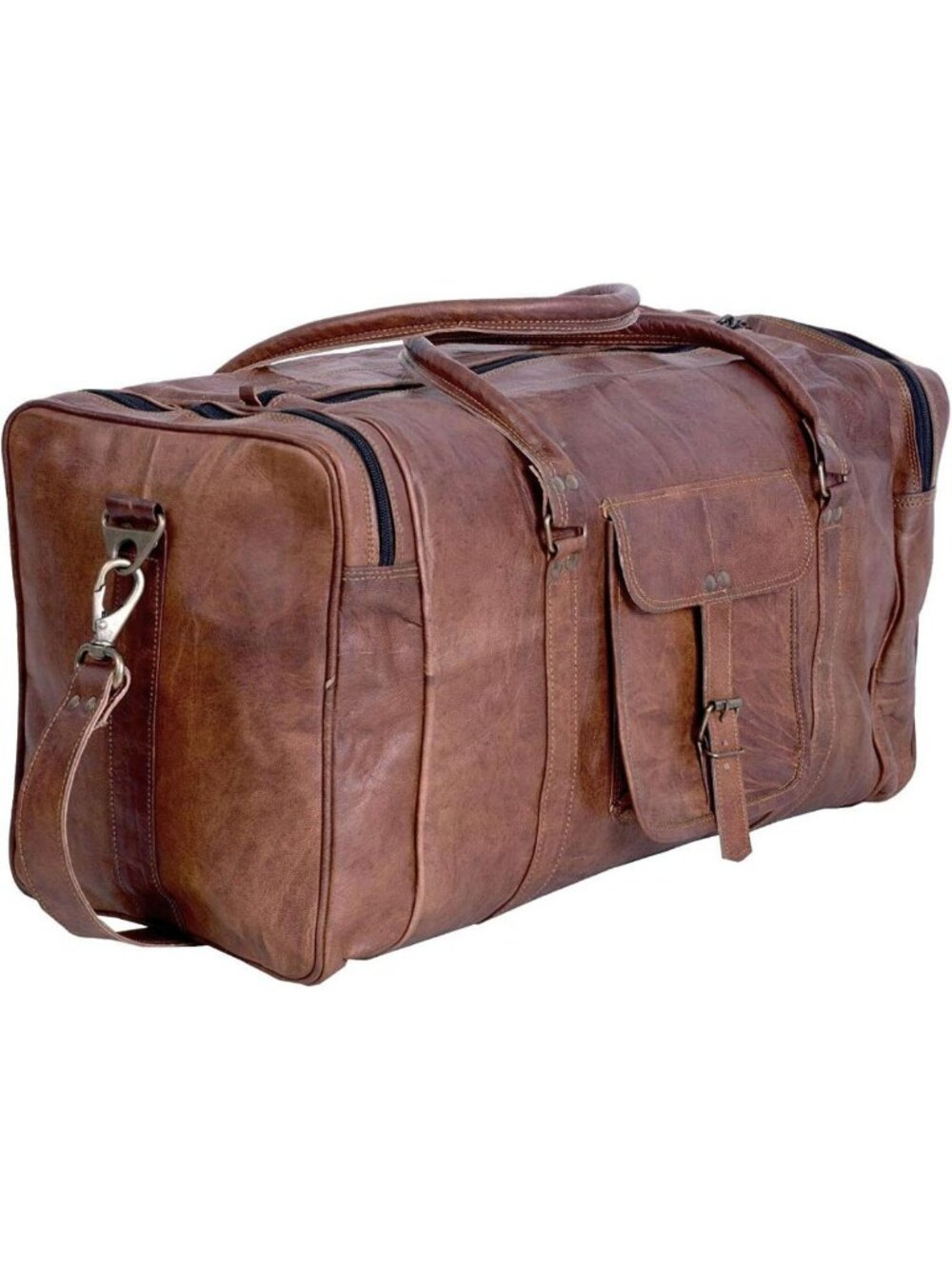 Stylish 21 Inch Leather Travel Duffle Bag - Unisex Overnight Weekend Tote
